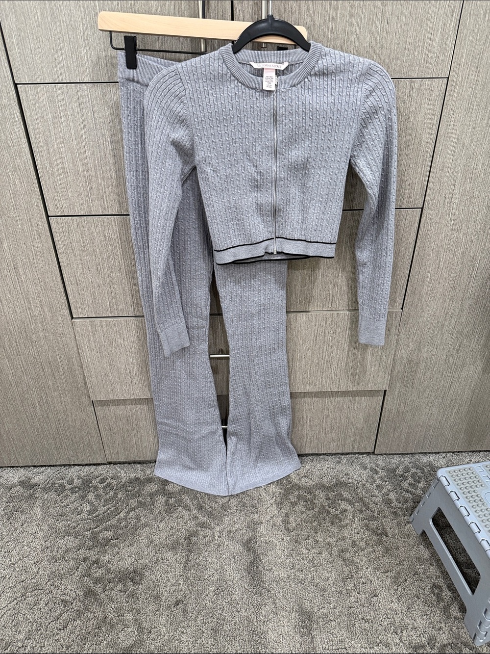 Victoria Secret Gray Knit Two-Piece Set - Zip Cardigan & Flared Pants